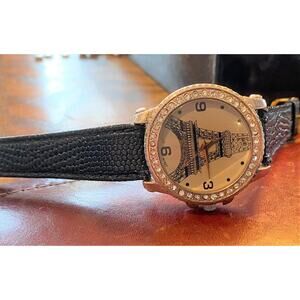 Women's 38mm Gold Tone Eifel Tower Watch with Crystal Accents